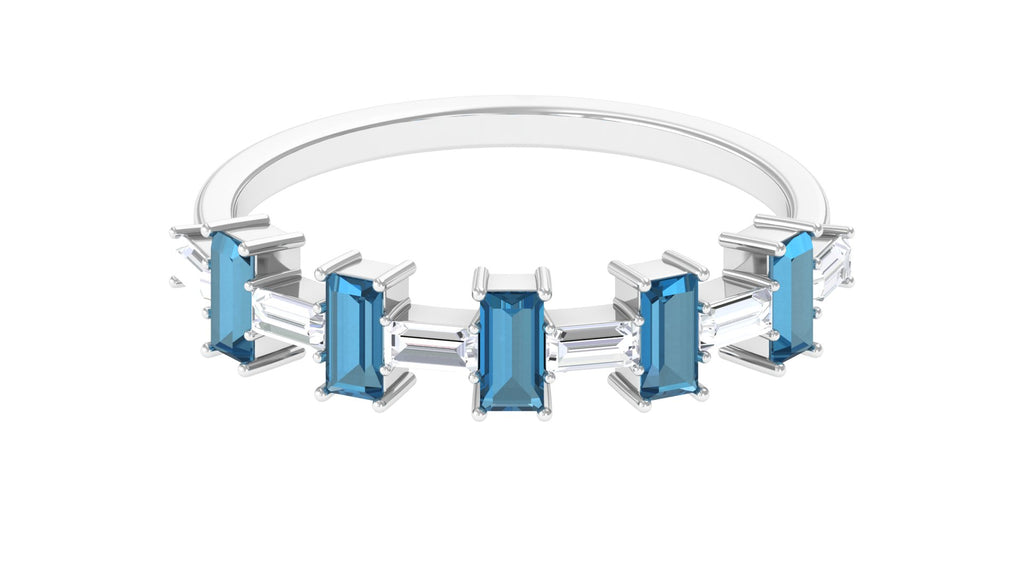 London Blue Topaz and Diamond East West Half Eternity Ring London Blue Topaz - ( AAA ) - Quality - Rosec Jewels