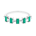 Contemporary Half Eternity Ring with Emerald and Moissanite Emerald - ( AAA ) - Quality - Rosec Jewels