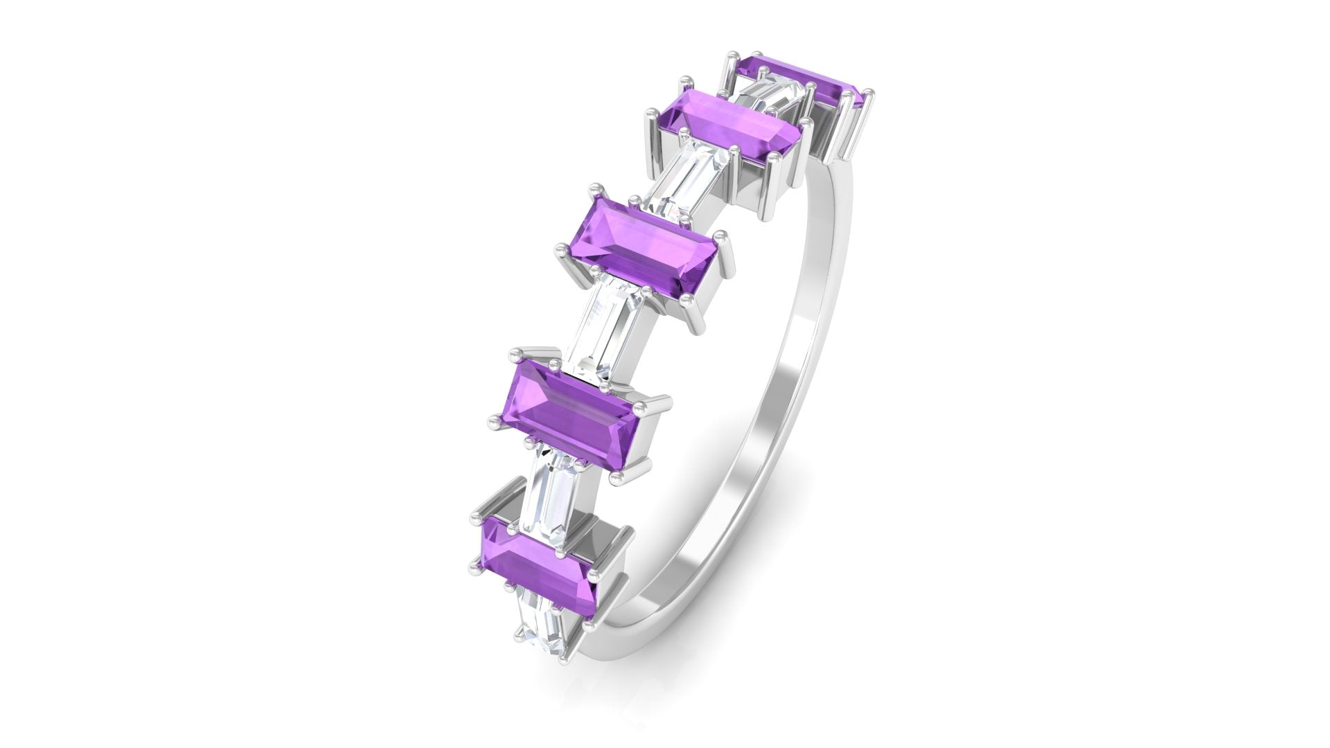 2 CT Amethyst and Moissanite East West Half Eternity Ring Amethyst - ( AAA ) - Quality - Rosec Jewels