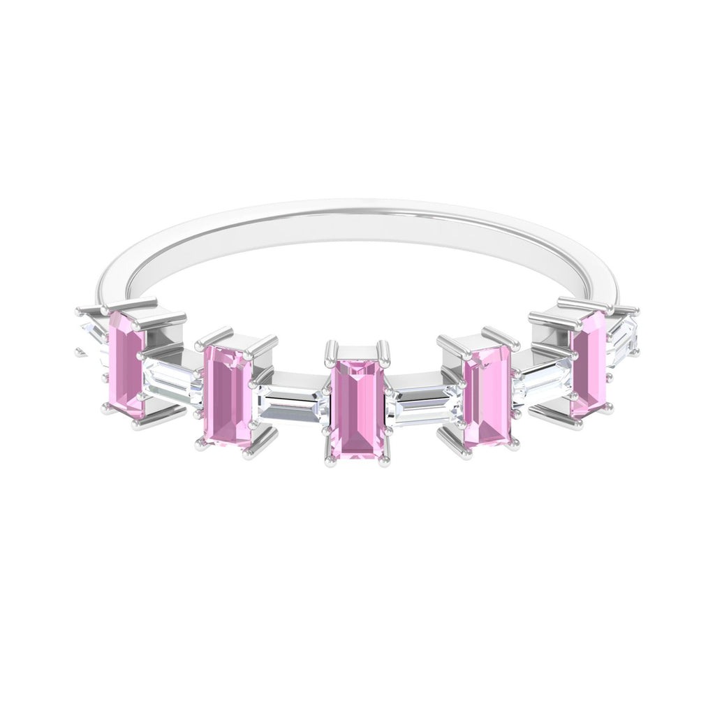 Pink Tourmaline and Moissanite East West Half Eternity Ring Pink Tourmaline - ( AAA ) - Quality - Rosec Jewels