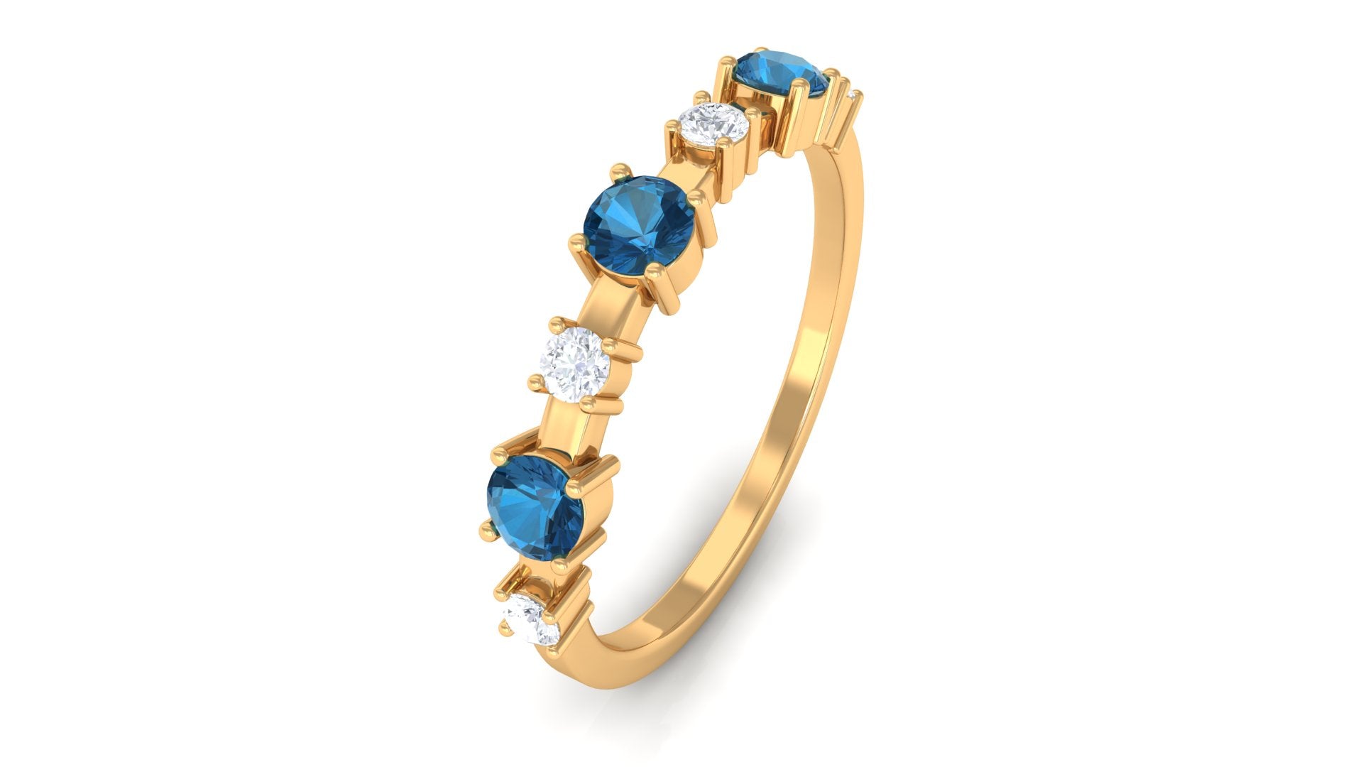 Minimal London Blue Topaz Stackable Band Ring with Diamond London Blue Topaz - ( AAA ) - Quality - Rosec Jewels