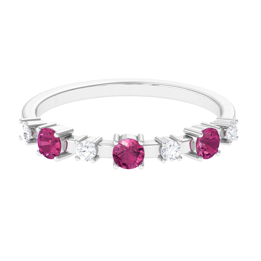 Pink Tourmaline and Diamond Half Eternity Ring Pink Tourmaline - ( AAA ) - Quality - Rosec Jewels
