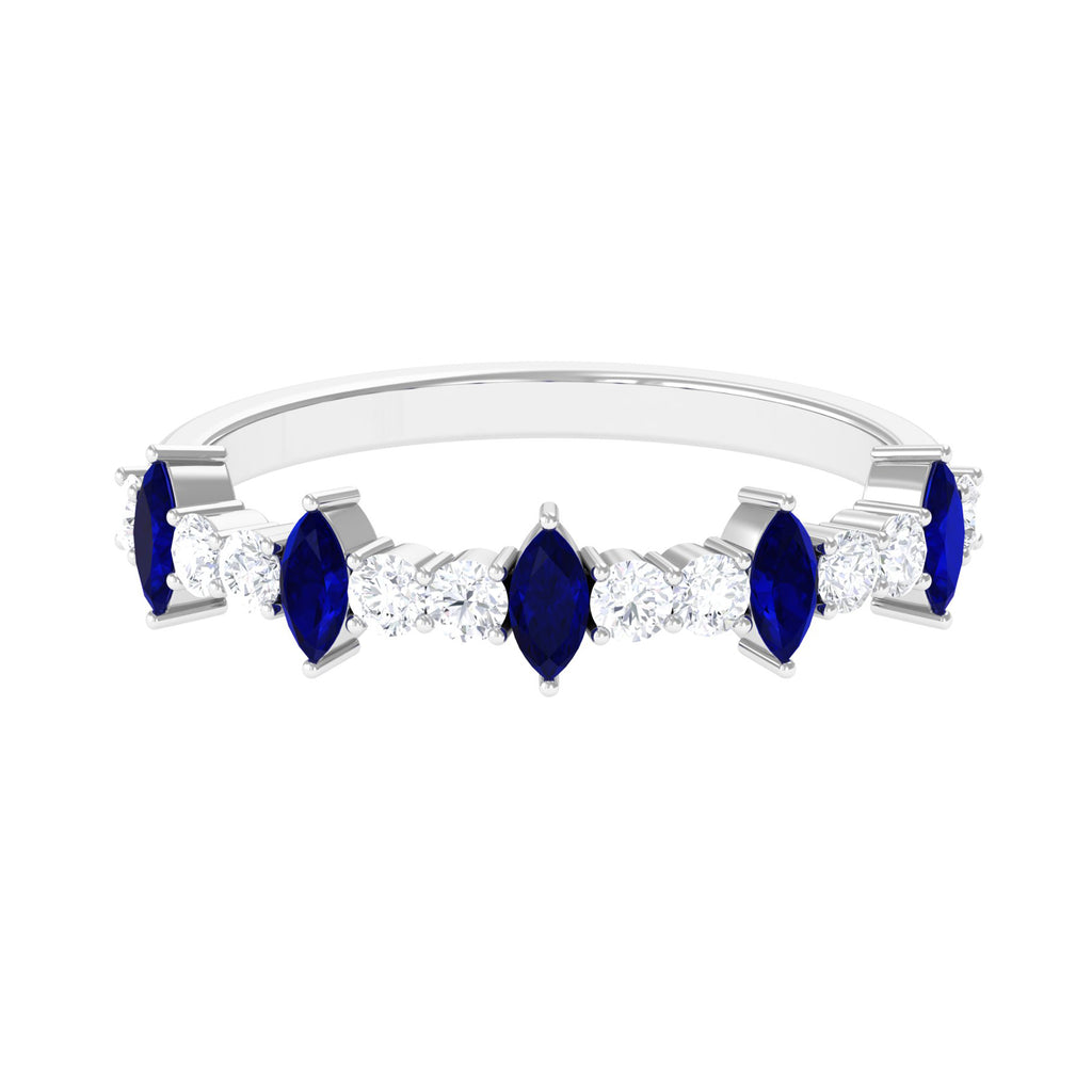 Marquise Blue Sapphire and Diamond Half Eternity Ring Blue Sapphire - ( AAA ) - Quality - Rosec Jewels