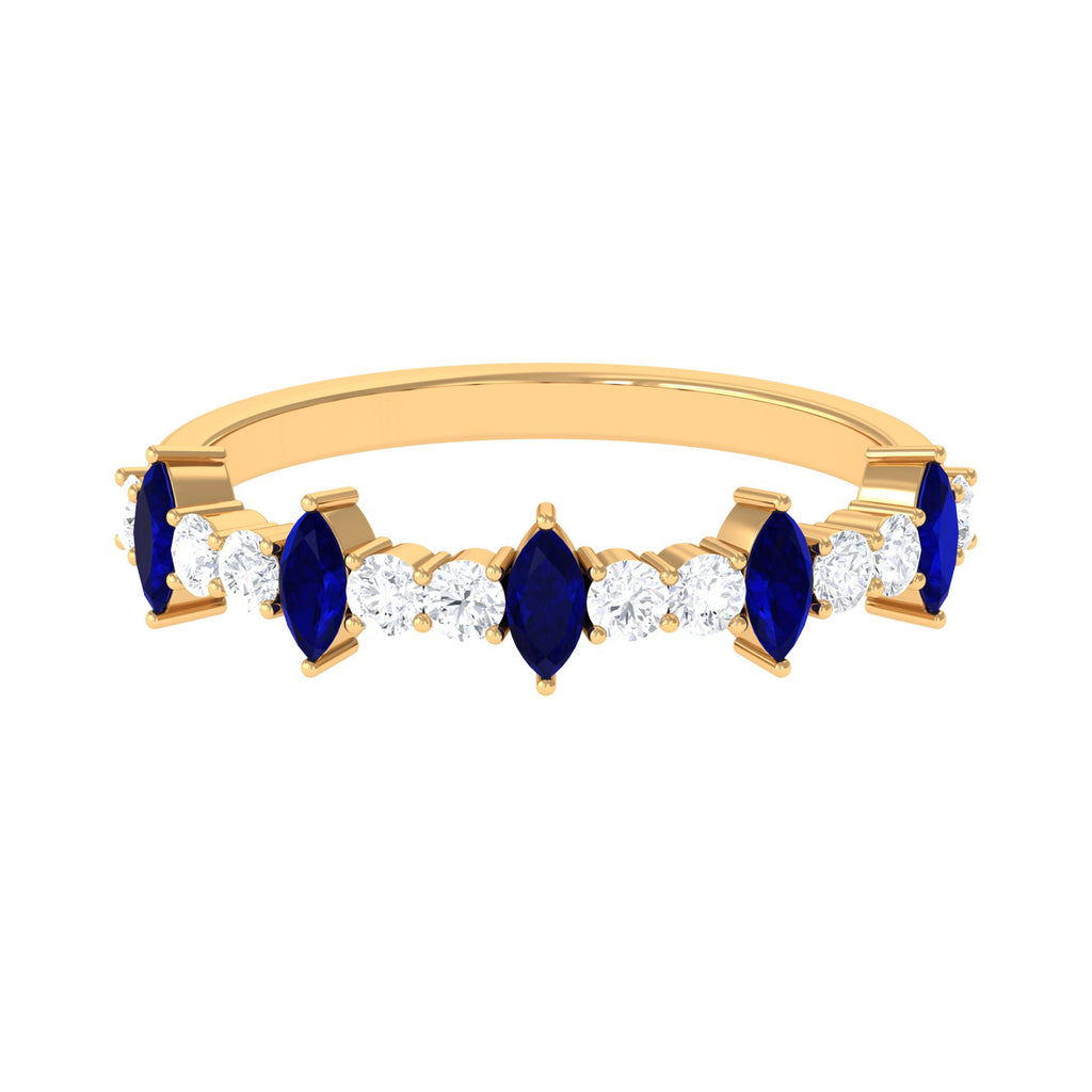 Marquise Blue Sapphire and Diamond Half Eternity Ring Blue Sapphire - ( AAA ) - Quality - Rosec Jewels