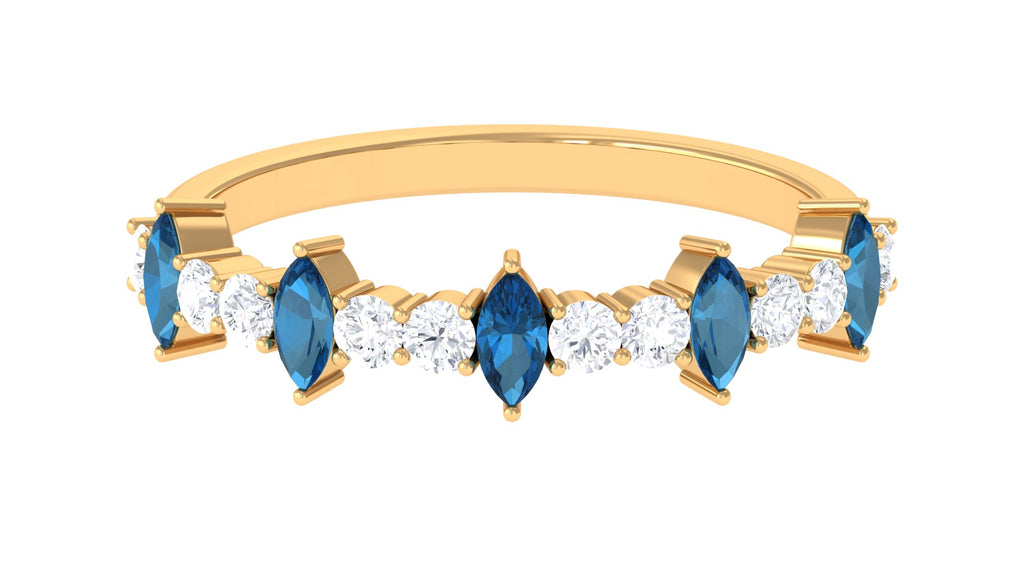 1.25 CT London Blue Topaz and Diamond Half Eternity Ring London Blue Topaz - ( AAA ) - Quality - Rosec Jewels