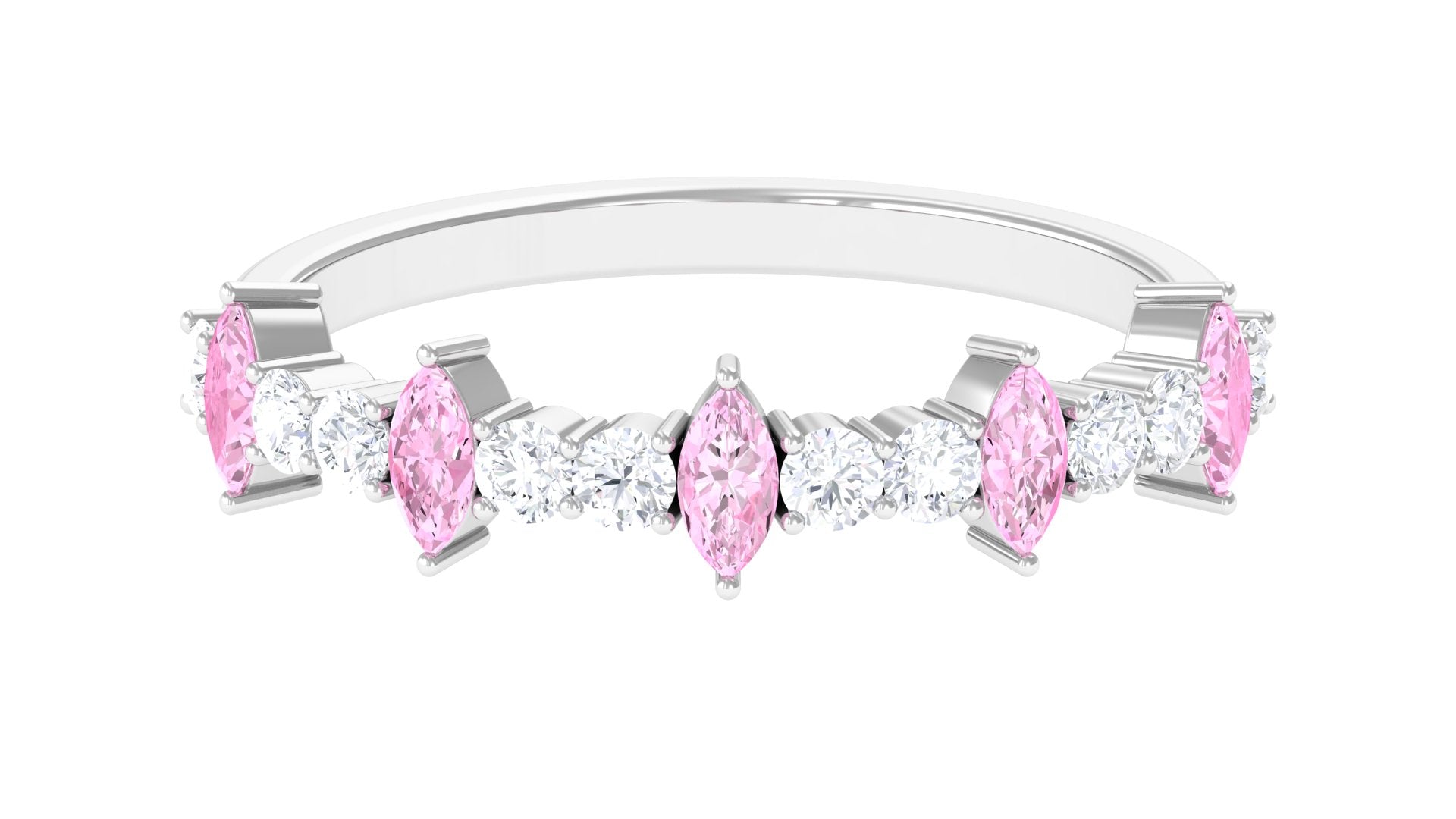Lab-Created Pink Sapphire and Diamond Half Eternity Ring Lab Created Pink Sapphire - ( AAAA ) - Quality - Rosec Jewels