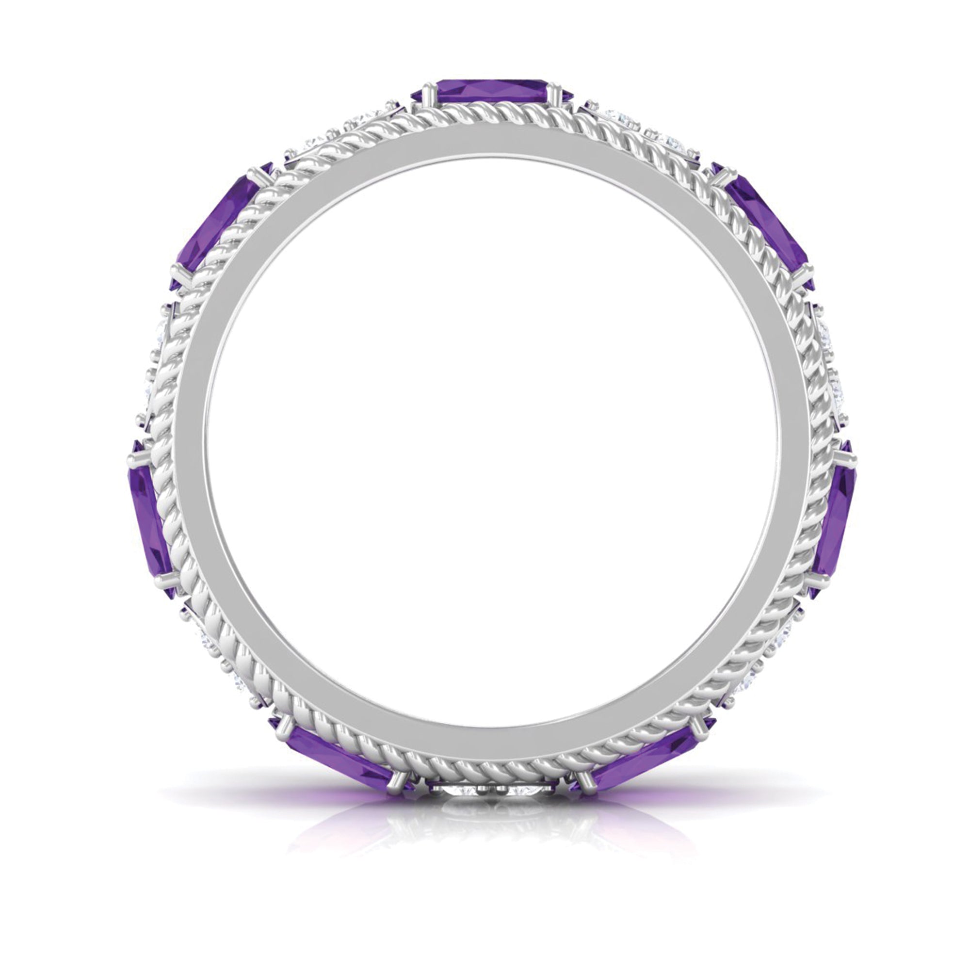 Real Amethyst and Diamond Eternity Band Ring Amethyst - ( AAA ) - Quality - Rosec Jewels