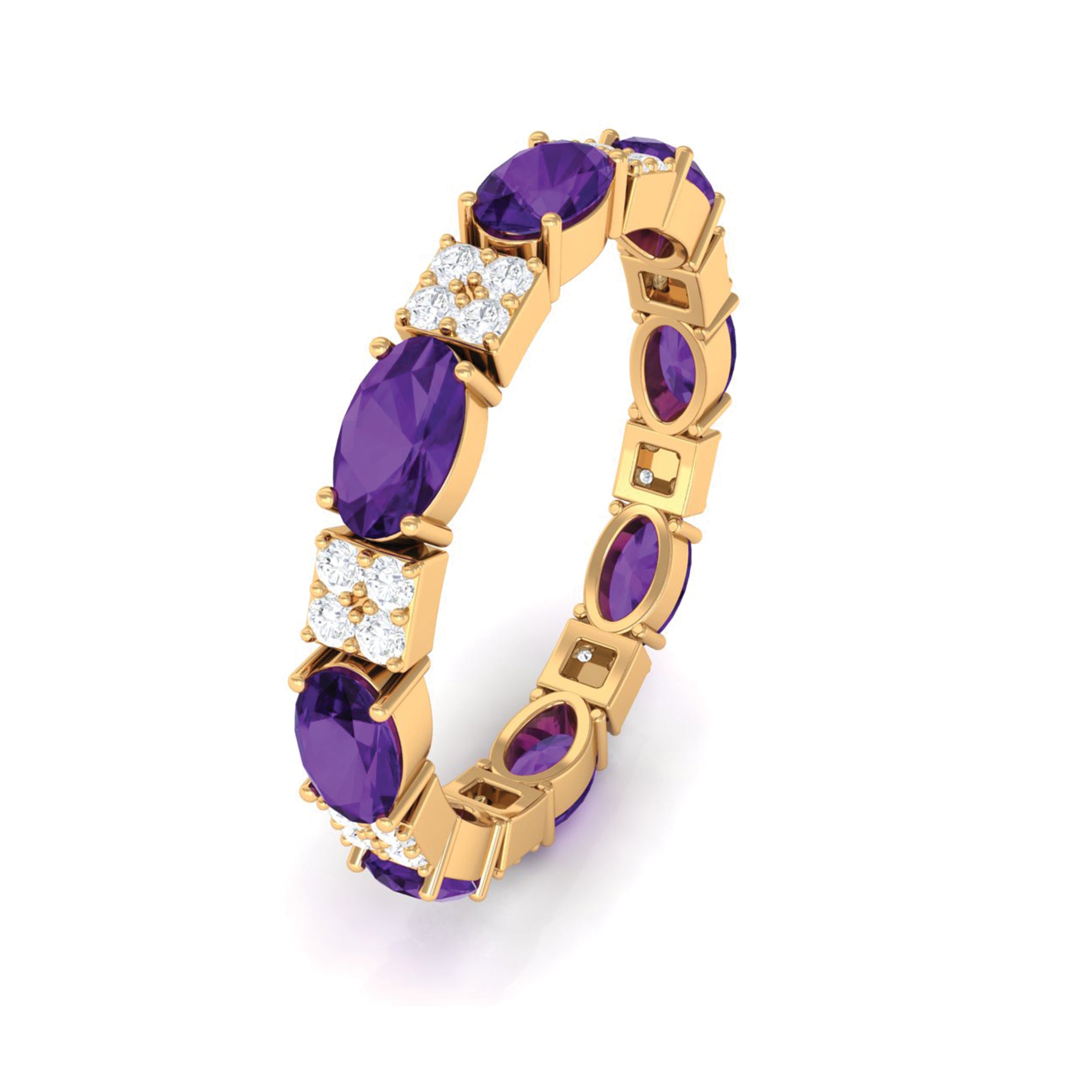 Real Amethyst and Diamond Eternity Ring Amethyst - ( AAA ) - Quality - Rosec Jewels
