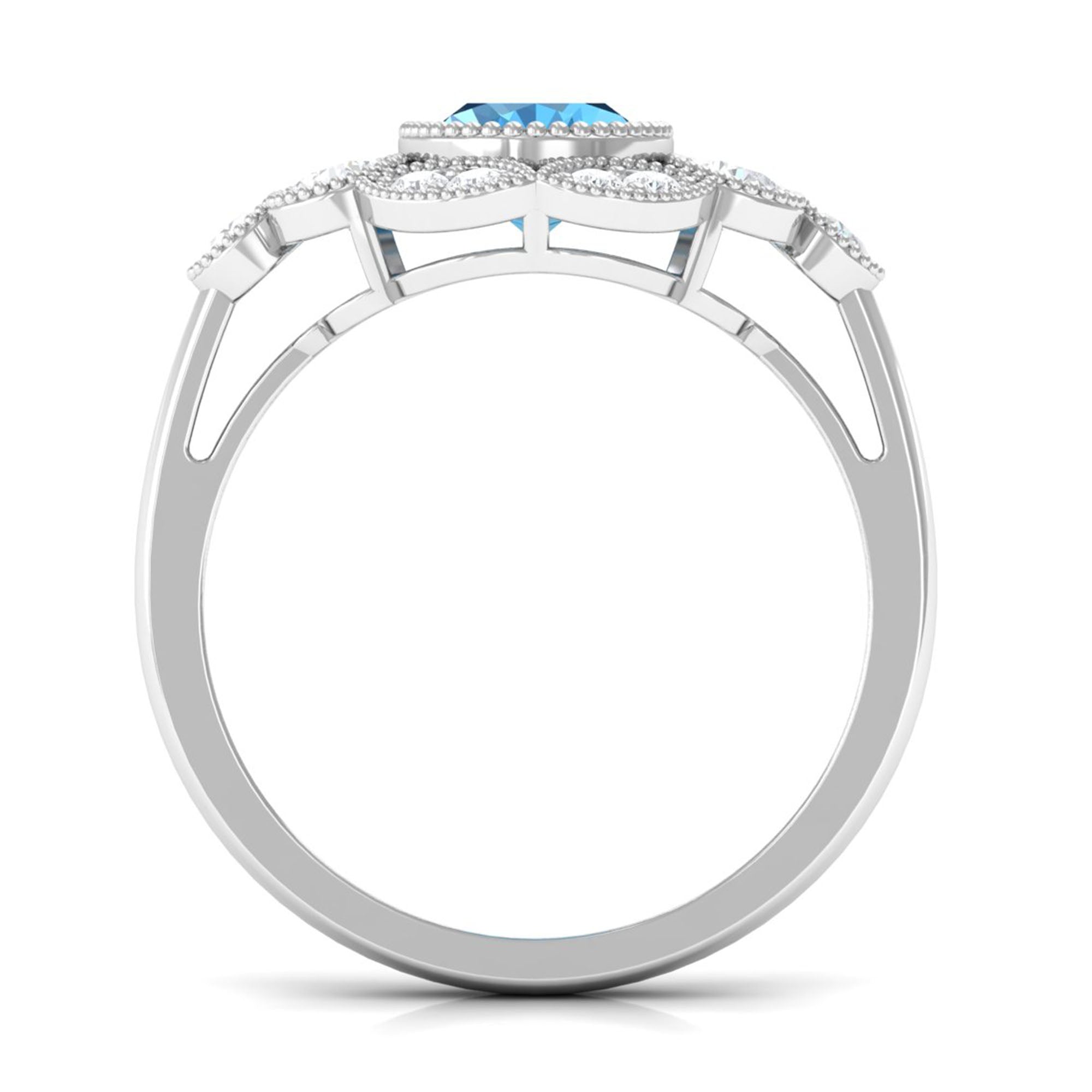 Oval Swiss Blue Topaz Statement Engagement Ring with Moissanite Halo Swiss Blue Topaz - ( AAA ) - Quality - Rosec Jewels
