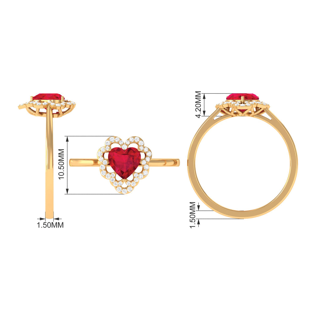 1 CT Lab Created Ruby Heart Engagement Ring with Diamond Accent Lab Created Ruby - ( AAAA ) - Quality - Rosec Jewels