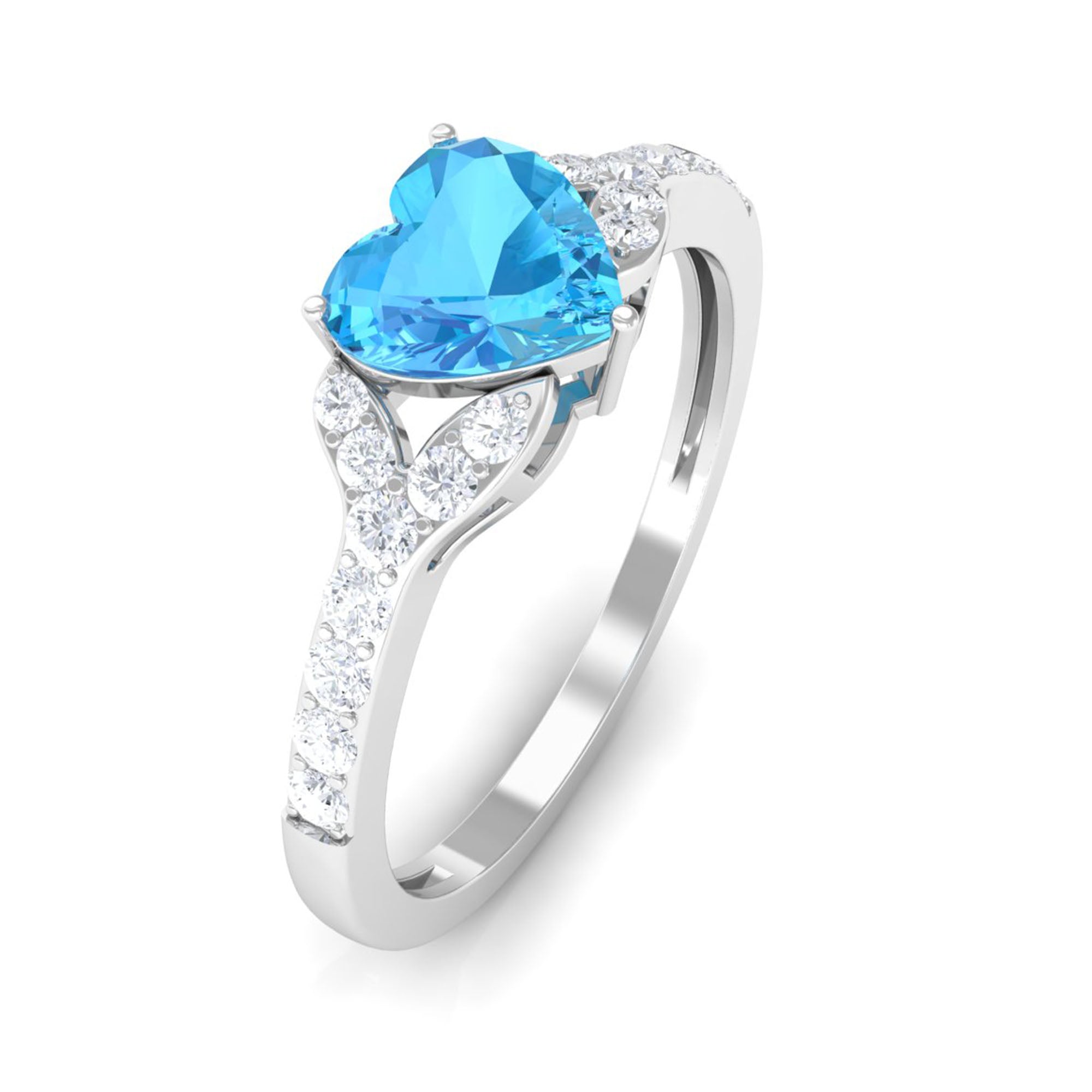 Heart Shape Swiss Blue Topaz Minimal Engagement Ring with Diamond Swiss Blue Topaz - ( AAA ) - Quality - Rosec Jewels