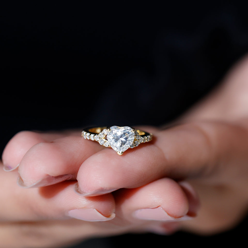 Minimal Heart Shape Moissanite Engagement Ring Moissanite - ( D-VS1 ) - Color and Clarity - Rosec Jewels
