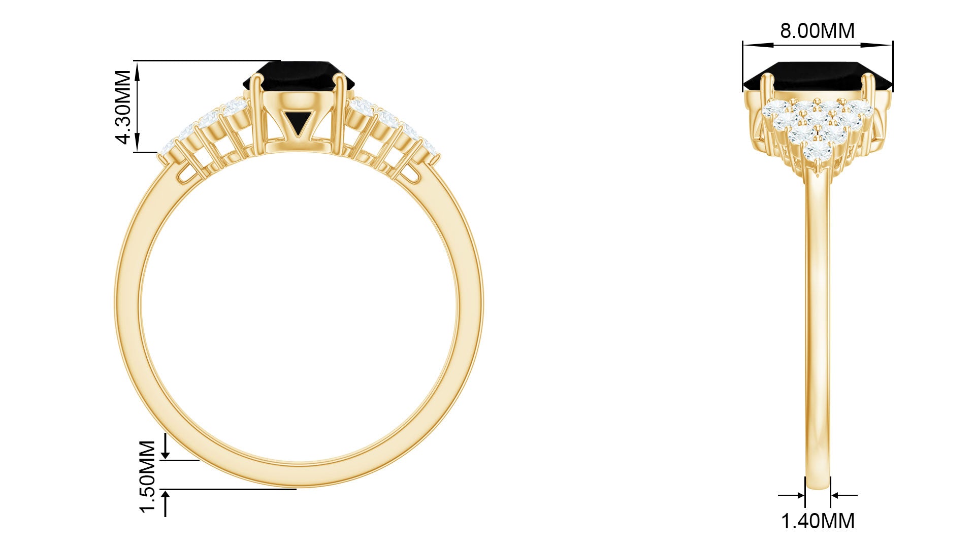 Created Black Diamond Oval Engagement Ring with Diamond Lab Created Black Diamond - ( AAAA ) - Quality - Rosec Jewels