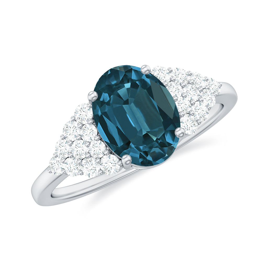 1.5 CT Oval London Blue Topaz Solitaire Ring with Diamond Accent London Blue Topaz - ( AAA ) - Quality - Rosec Jewels