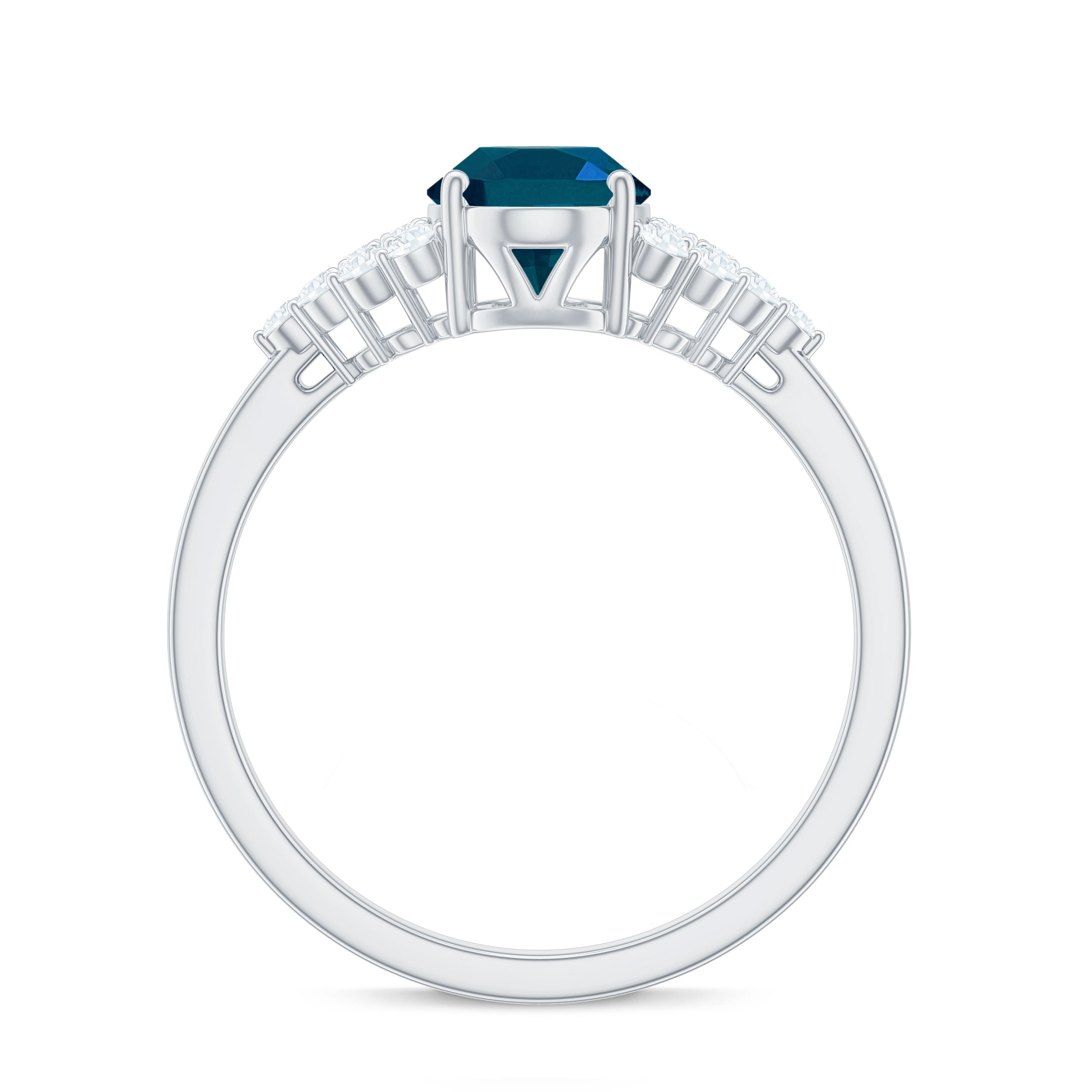 1.5 CT Oval London Blue Topaz Solitaire Ring with Diamond Accent London Blue Topaz - ( AAA ) - Quality - Rosec Jewels