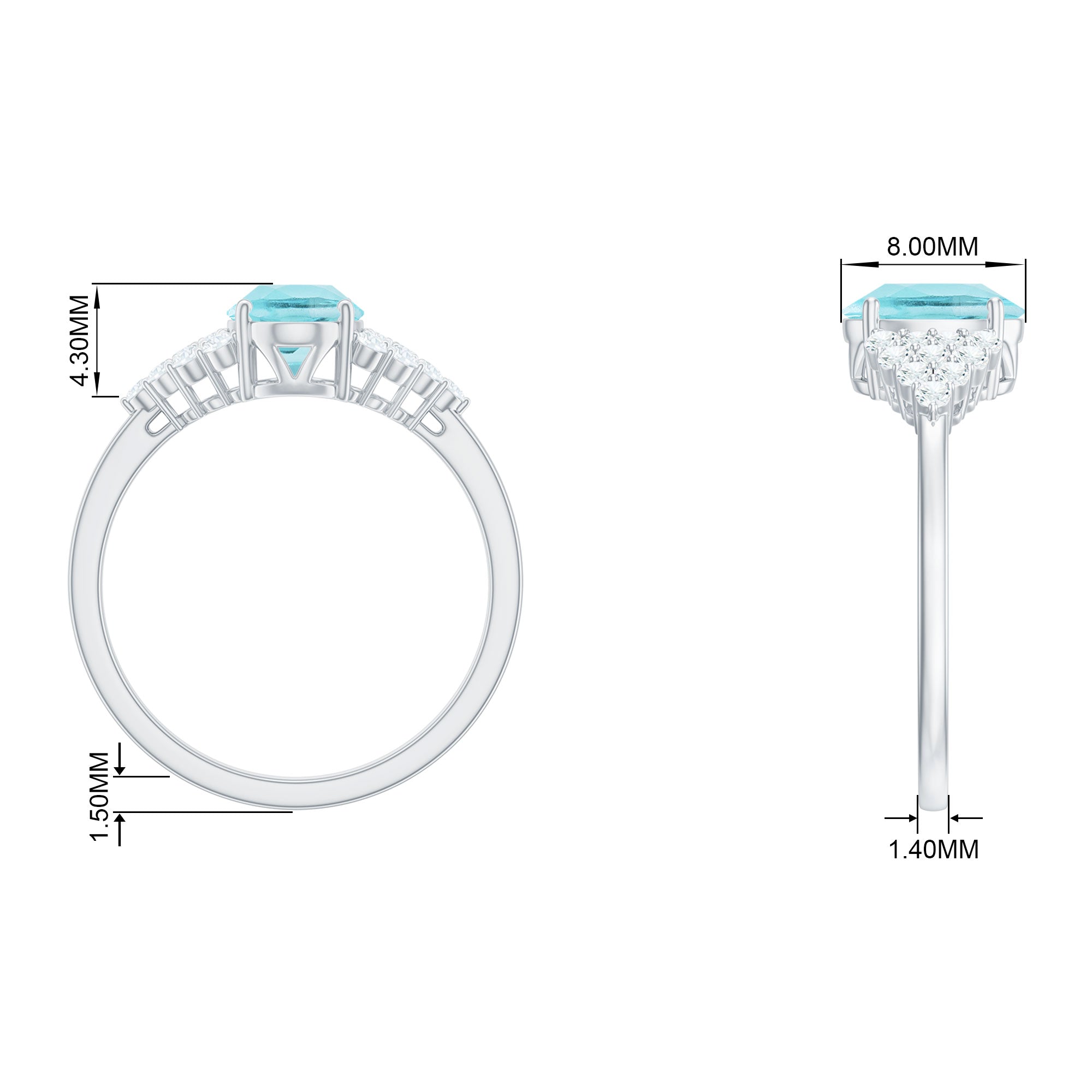 1.75 CT Oval Sky Blue Topaz Solitaire Ring with Diamond Accent Sky Blue Topaz - ( AAA ) - Quality - Rosec Jewels