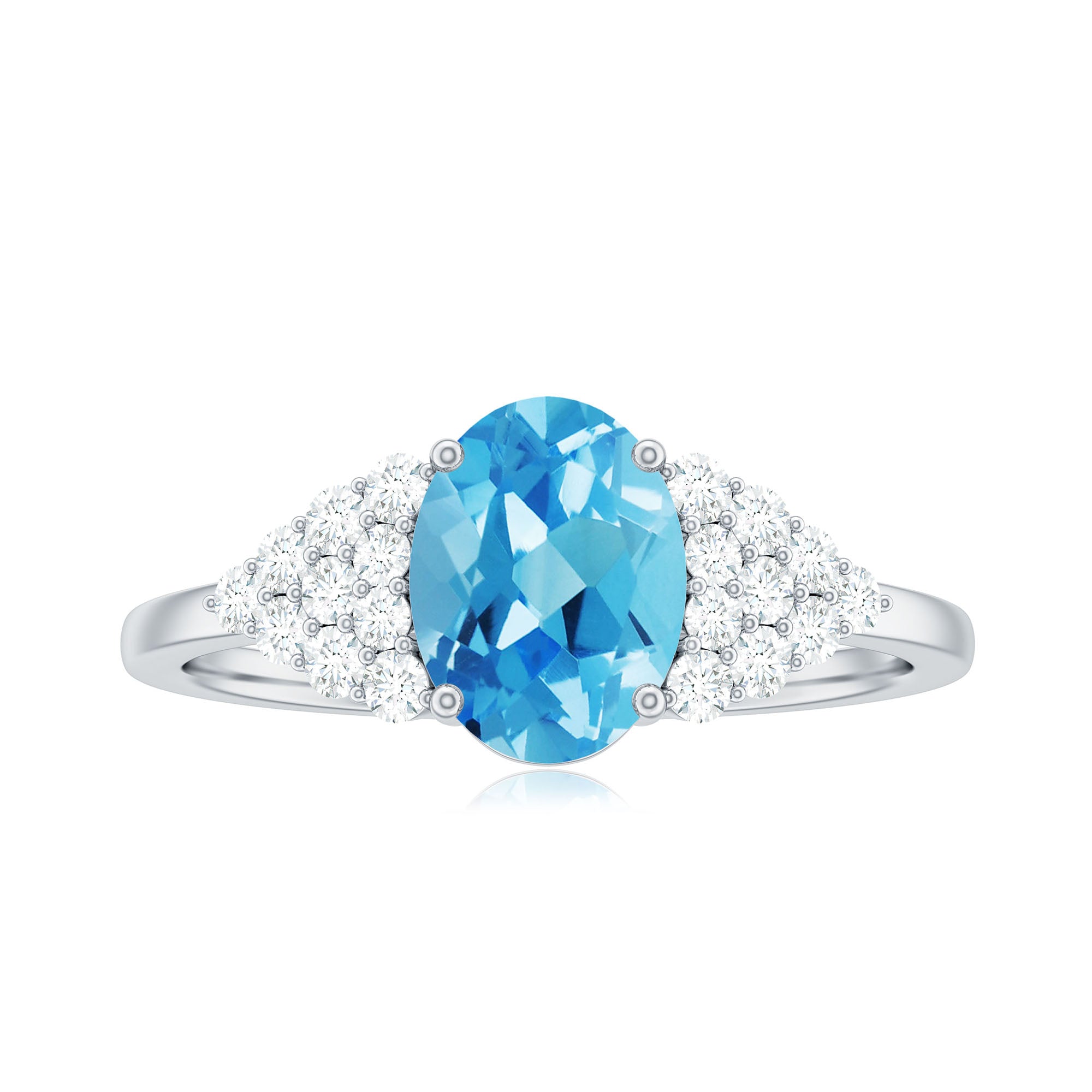 1.75 CT Swiss Blue Topaz Solitaire Ring with Diamond Accent Swiss Blue Topaz - ( AAA ) - Quality - Rosec Jewels