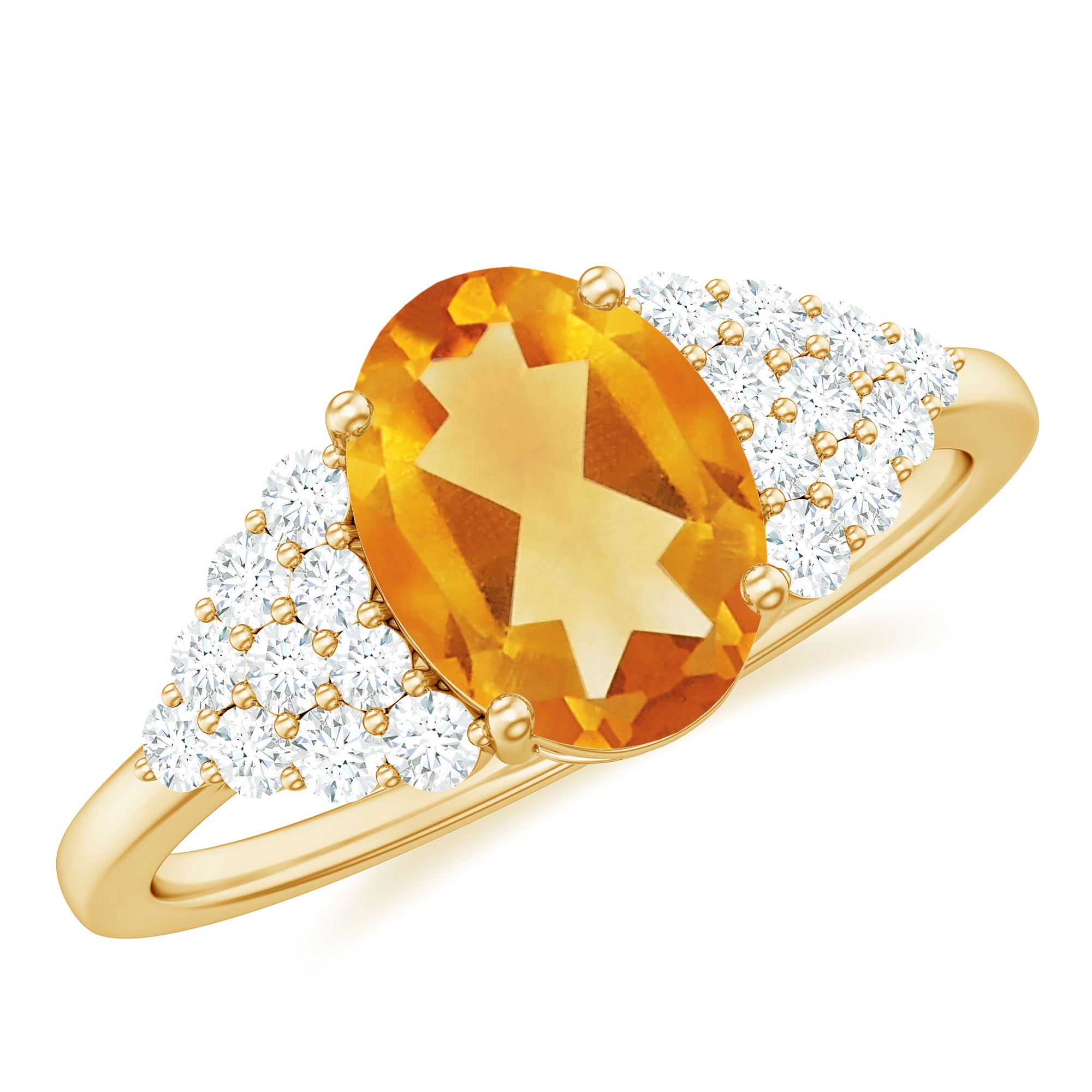 1.75 CT Oval Cut Citrine Solitaire Ring with Diamond Accent Citrine - ( AAA ) - Quality - Rosec Jewels