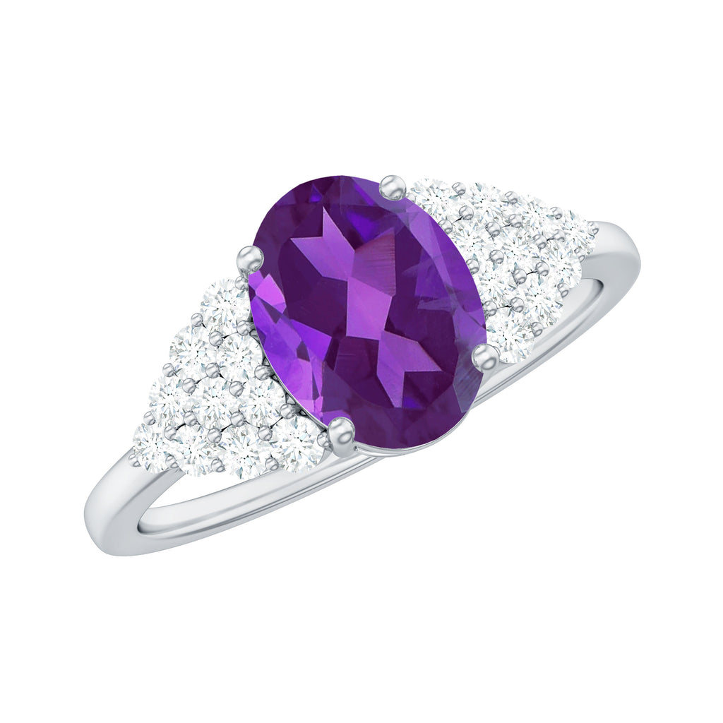 Classic Amethyst and Diamond Engagement Ring Amethyst - ( AAA ) - Quality - Rosec Jewels