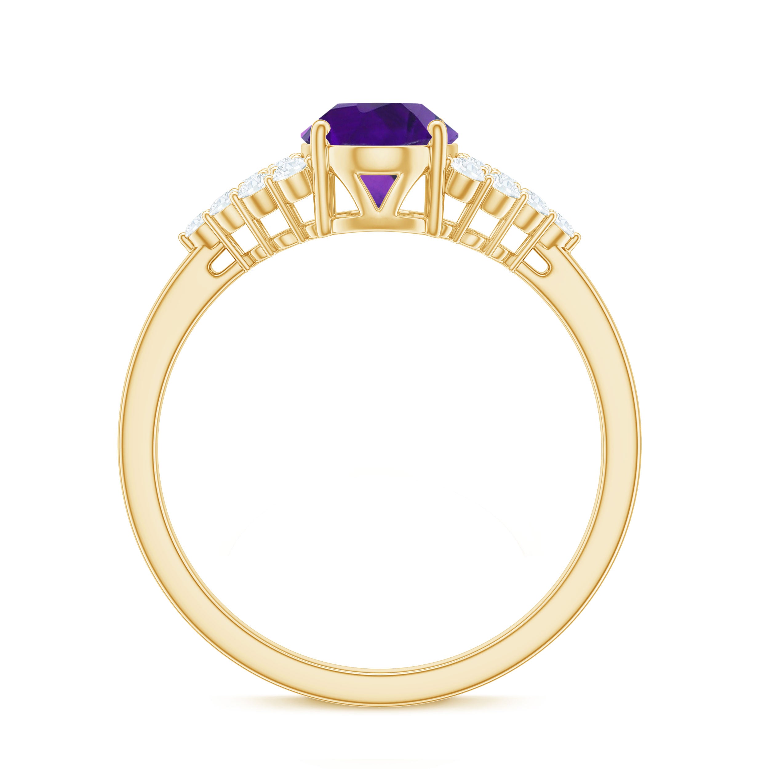Classic Amethyst and Diamond Engagement Ring Amethyst - ( AAA ) - Quality - Rosec Jewels