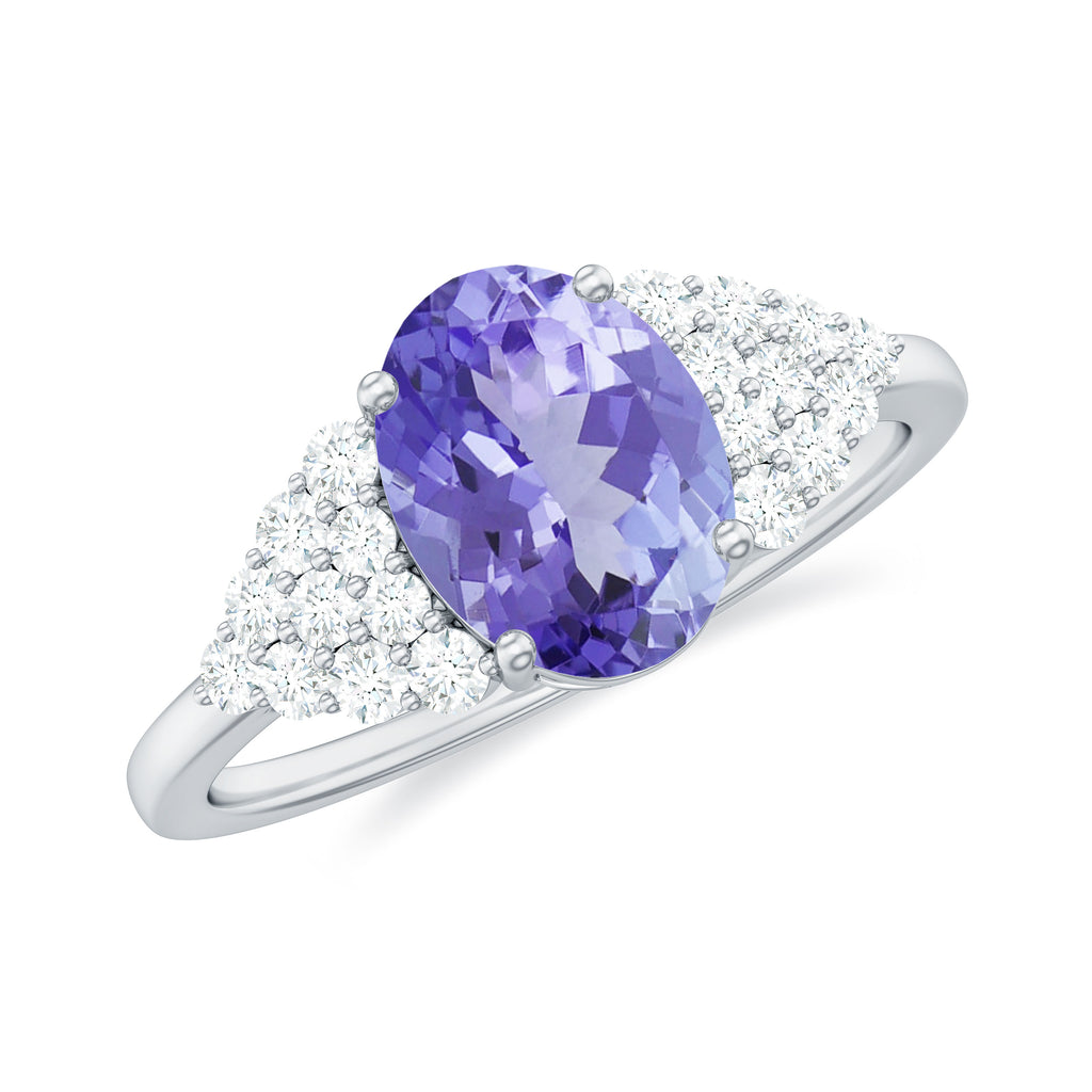 2 CT Solitaire Tanzanite Oval Engagement Ring with Diamond Tanzanite - ( AAA ) - Quality - Rosec Jewels