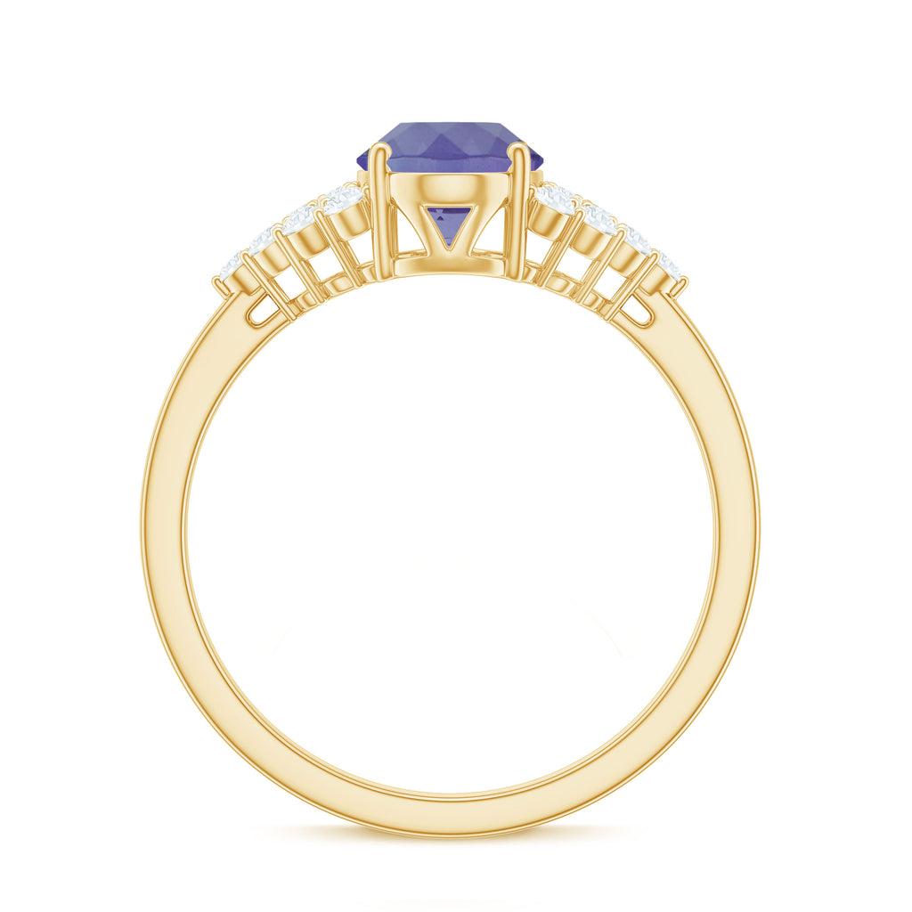2 CT Solitaire Tanzanite Oval Engagement Ring with Diamond Tanzanite - ( AAA ) - Quality - Rosec Jewels