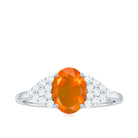 Solitaire Fire Opal Oval Engagement Ring with Diamond Fire Opal - ( AAA ) - Quality - Rosec Jewels