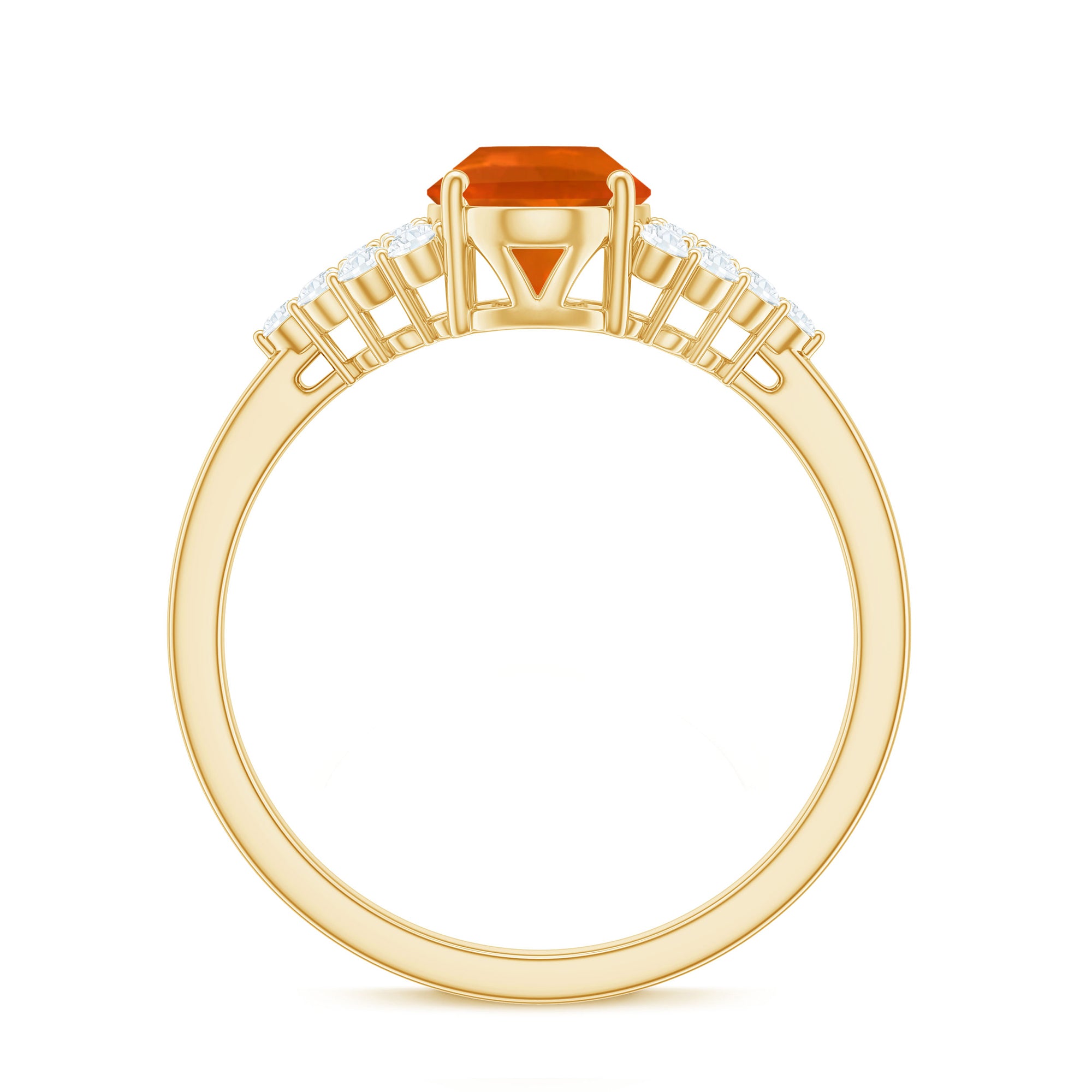 Solitaire Fire Opal Oval Engagement Ring with Diamond Fire Opal - ( AAA ) - Quality - Rosec Jewels