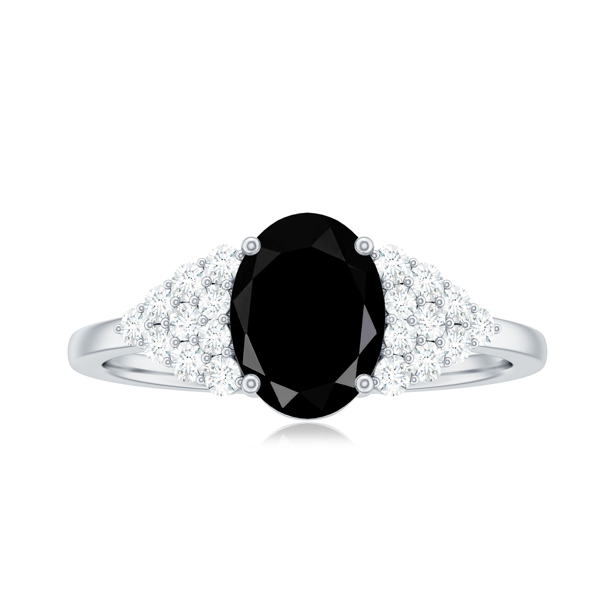 1.75 CT Oval Black Spinel Solitaire Ring with Diamond Accent Black Spinel - ( AAA ) - Quality - Rosec Jewels