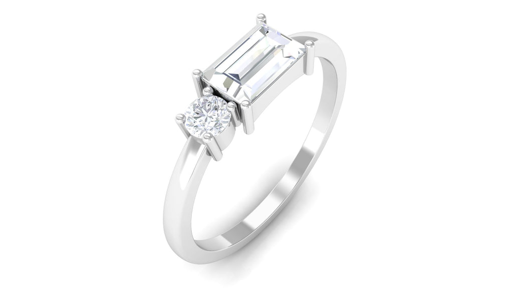 1/2 CT Baguette and Round Moissanite Two Stone Promise Ring Moissanite - ( D-VS1 ) - Color and Clarity - Rosec Jewels