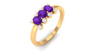 1/2 CT Oval Amethyst Three Stone Promise Ring with Diamond Amethyst - ( AAA ) - Quality - Rosec Jewels