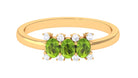 3/4 CT Oval Cut Peridot Three Stone Ring with Diamond Stones Peridot - ( AAA ) - Quality - Rosec Jewels