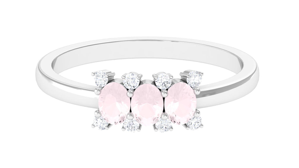0.50 CT Rose Quartz Three Stone Ring with Diamond Stones Rose Quartz - ( AAA ) - Quality - Rosec Jewels