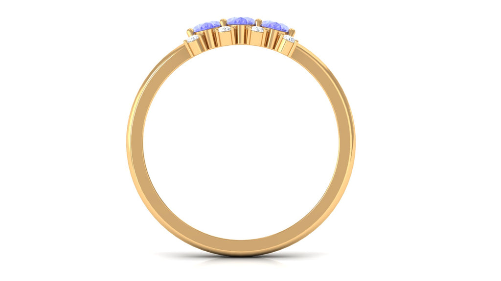 Oval Cut Tanzanite Three Stone Ring with Diamond Tanzanite - ( AAA ) - Quality - Rosec Jewels