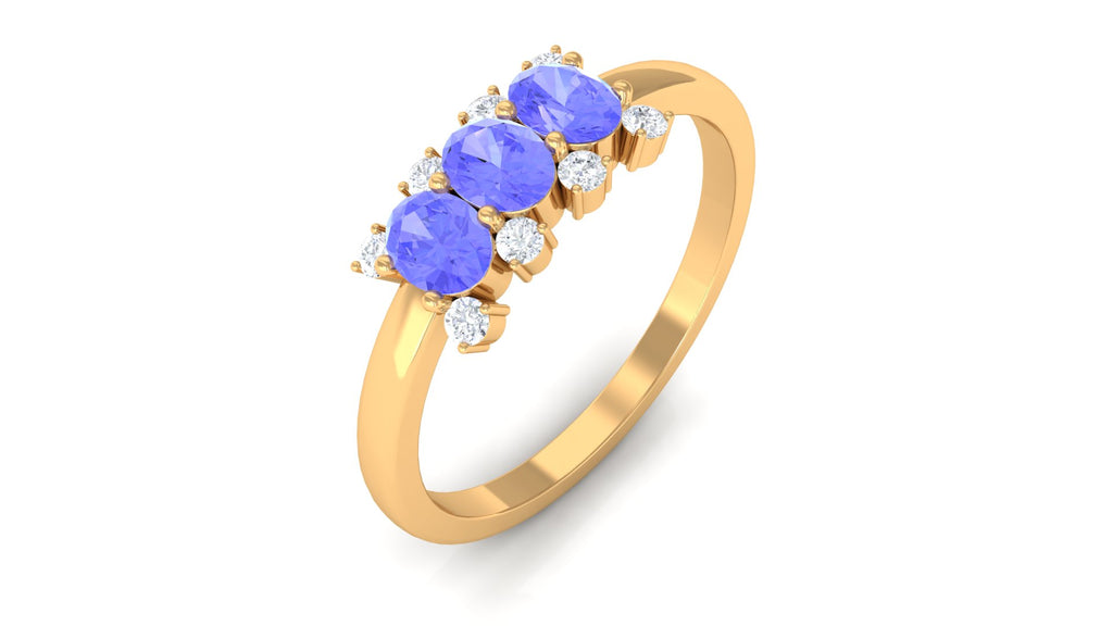 Oval Cut Tanzanite Three Stone Ring with Diamond Tanzanite - ( AAA ) - Quality - Rosec Jewels