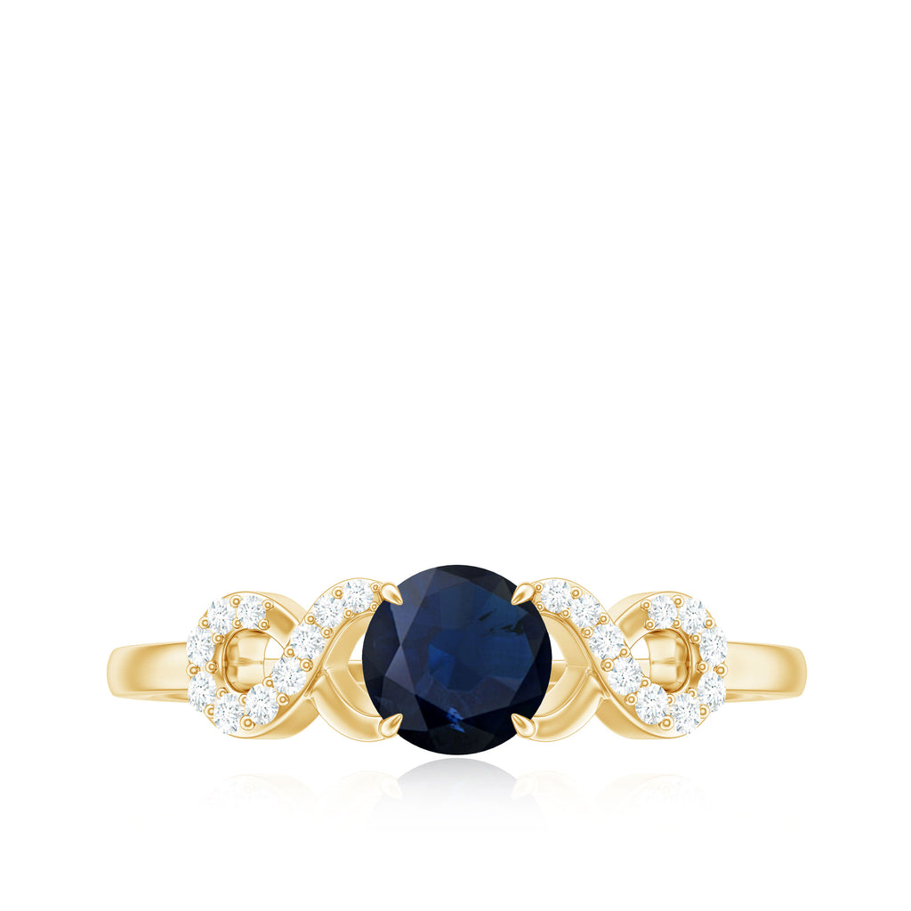 3/4 CT Round Blue Sapphire Infinity Engagement Ring with Diamond Blue Sapphire - ( AAA ) - Quality - Rosec Jewels