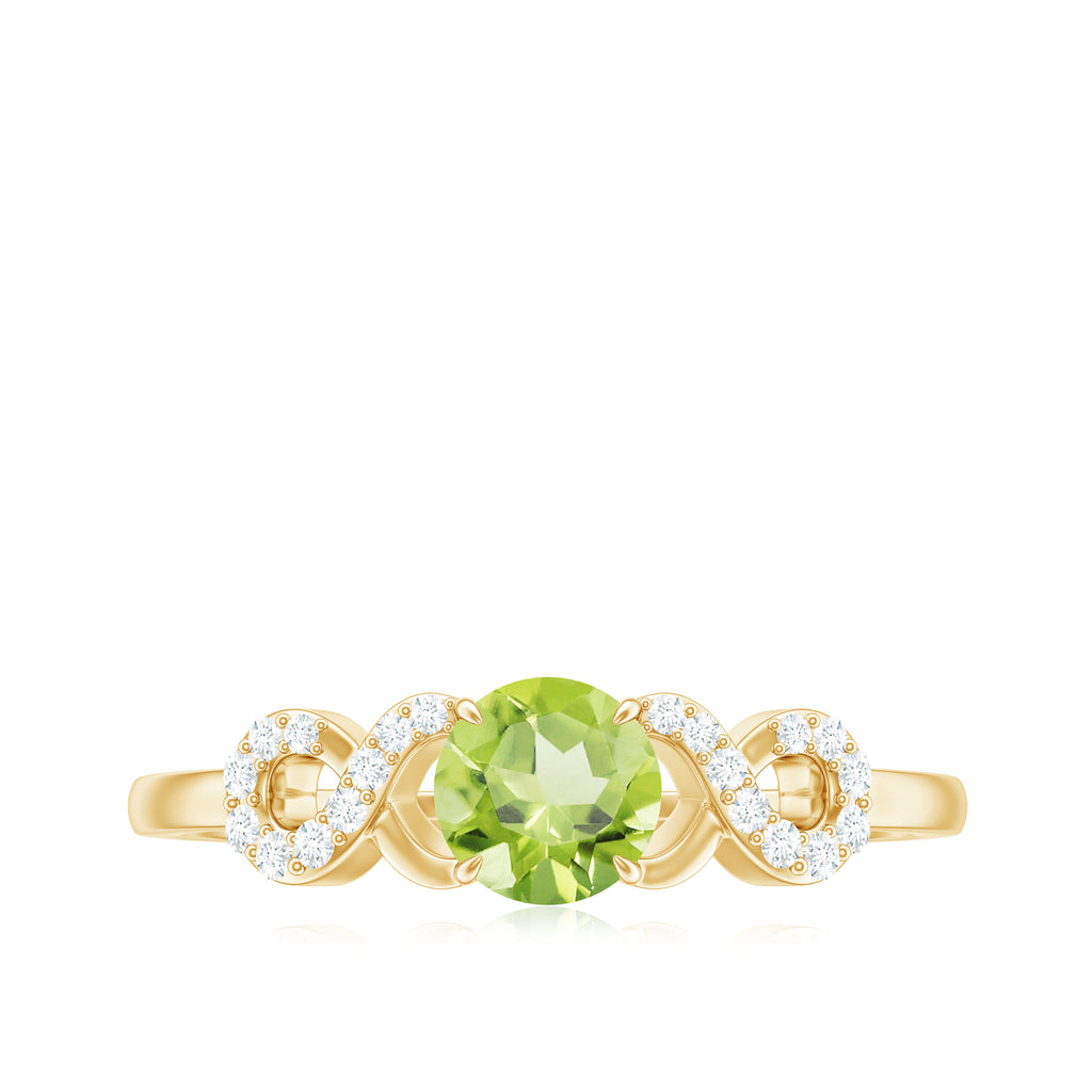 Round Shape Peridot and Diamond Infinity Engagement Ring Peridot - ( AAA ) - Quality - Rosec Jewels