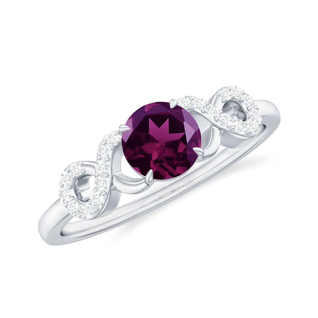 Rhodolite Solitaire Engagement Ring with Diamond Accent Rhodolite - ( AAA ) - Quality - Rosec Jewels