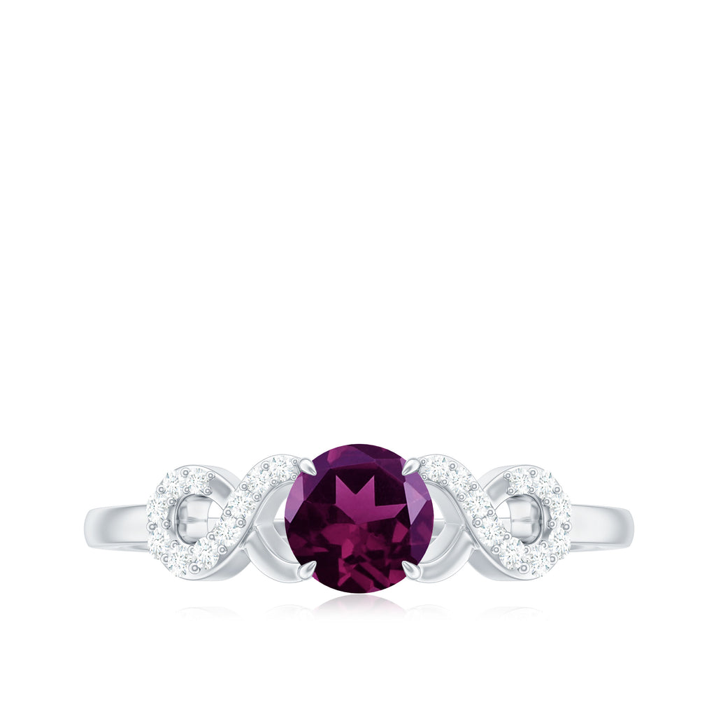 Rhodolite Solitaire Engagement Ring with Diamond Accent Rhodolite - ( AAA ) - Quality - Rosec Jewels