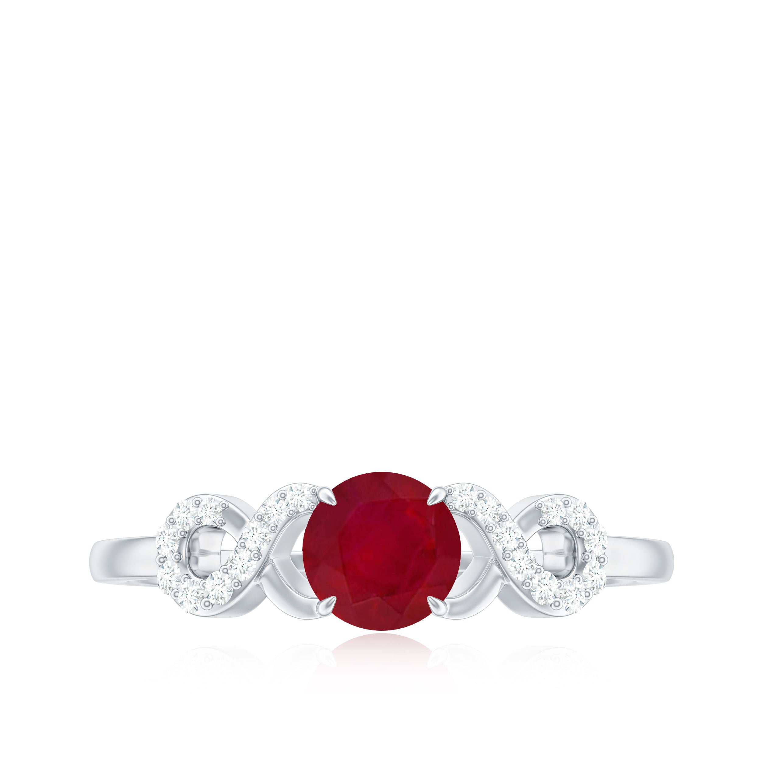 Criss Cross Promise Ring with Ruby and Diamond Ruby - ( AAA ) - Quality - Rosec Jewels