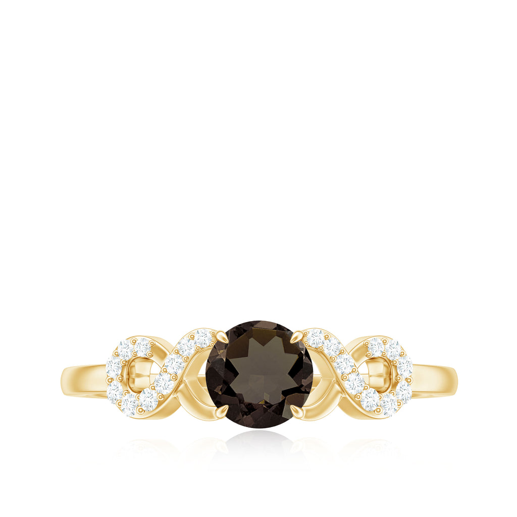 Solitaire Smoky Quartz Infinity Engagement Ring with Diamond Smoky Quartz - ( AAA ) - Quality - Rosec Jewels
