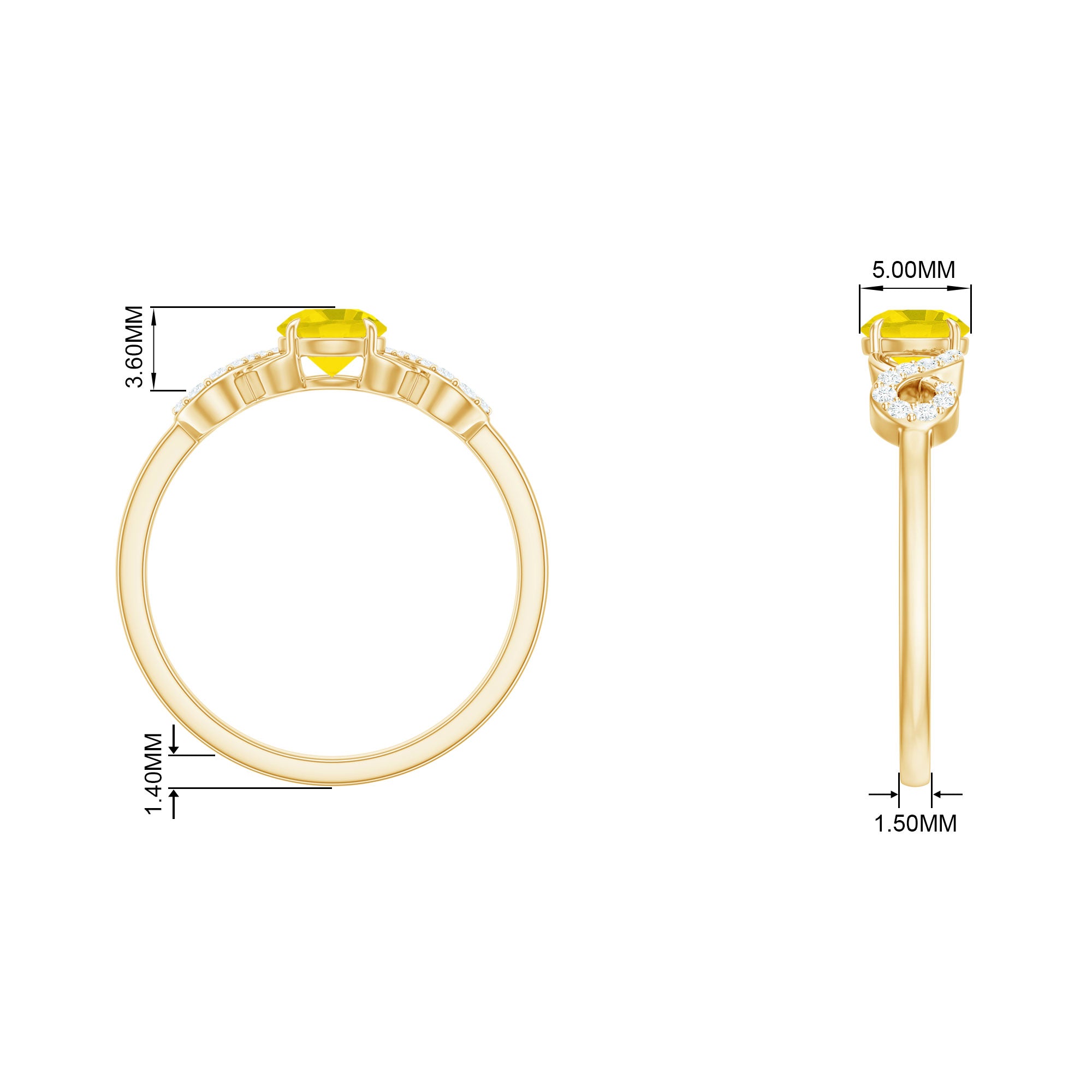 Round Yellow Sapphire Infinity Ring with Diamond Yellow Sapphire - ( AAA ) - Quality - Rosec Jewels