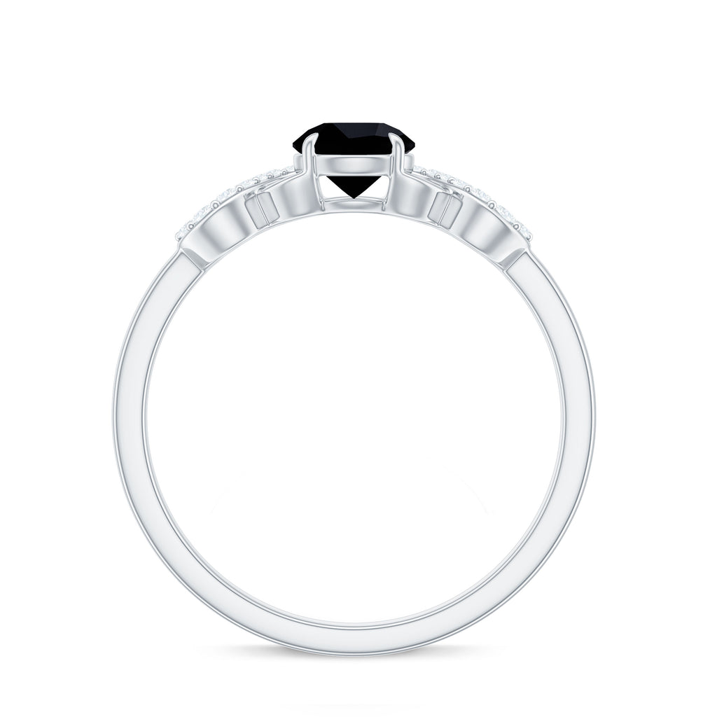 1/2 CT Black Onyx and Diamond Criss Cross Engagement Ring Black Onyx - ( AAA ) - Quality - Rosec Jewels