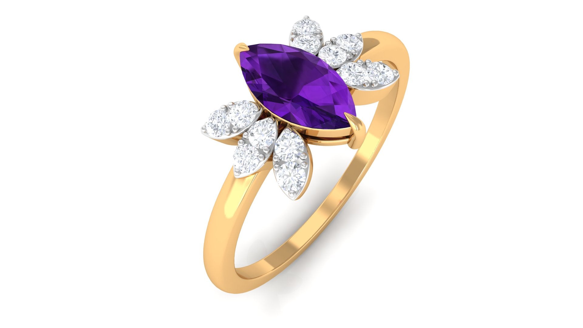 1 Ct Marquise Amethyst and Diamond Engagement Ring Amethyst - ( AAA ) - Quality - Rosec Jewels