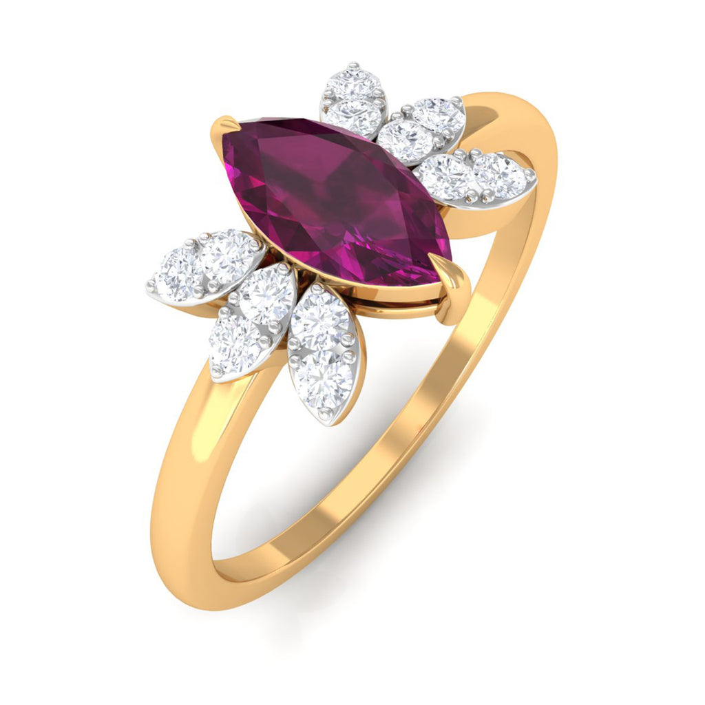 1 CT Marquise Cut Rhodolite Promise Ring with Diamond Stones Rhodolite - ( AAA ) - Quality - Rosec Jewels