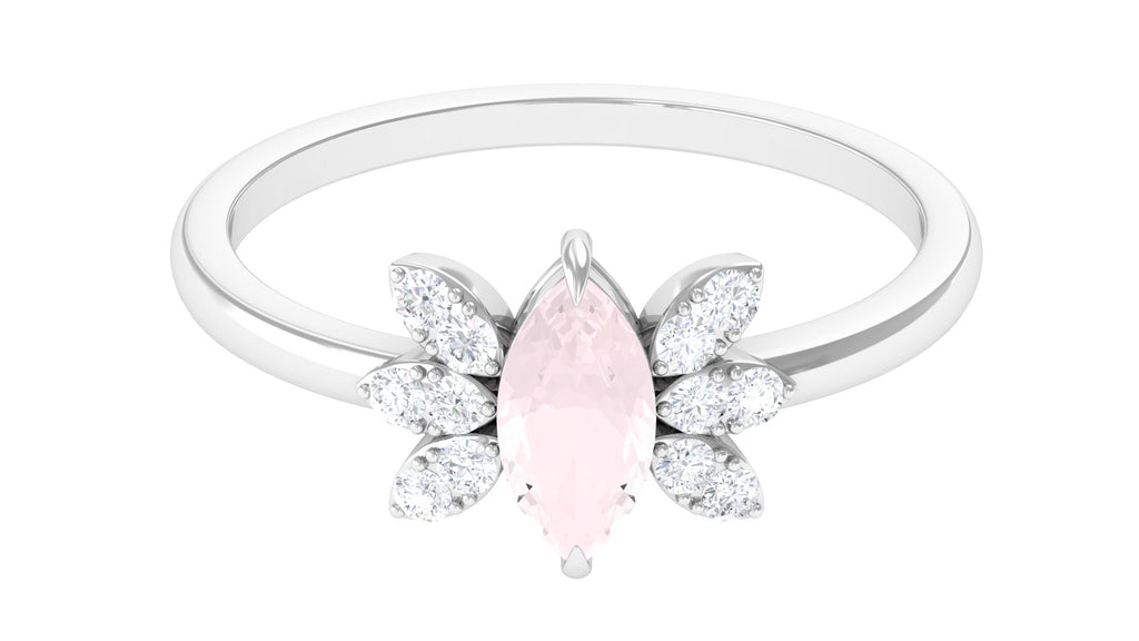 1 CT Marquise Cut Rose Quartz Promise Ring with Diamond Rose Quartz - ( AAA ) - Quality - Rosec Jewels