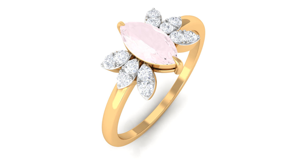 1 CT Marquise Cut Rose Quartz Promise Ring with Diamond Rose Quartz - ( AAA ) - Quality - Rosec Jewels