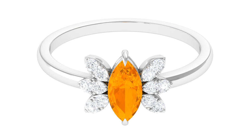 3/4 Ct Marquise Fire Opal and Diamond Engagement Ring Fire Opal - ( AAA ) - Quality - Rosec Jewels