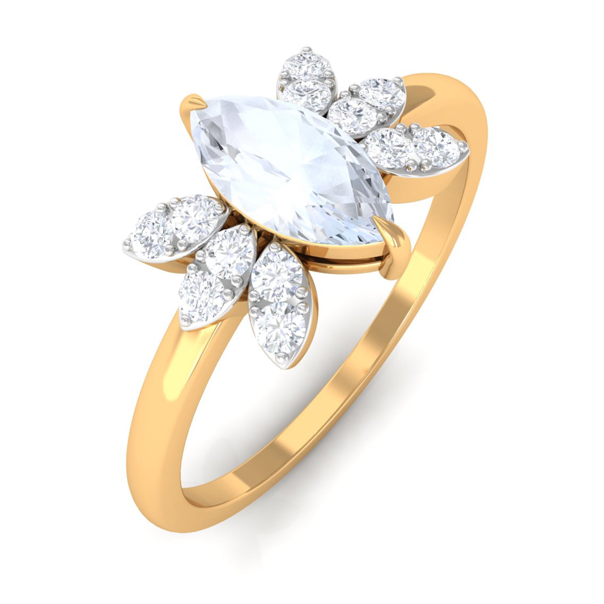 1/2 CT Claw Set Marquise Cut Moonstone and Diamond Promise Ring Moonstone - ( AAA ) - Quality - Rosec Jewels