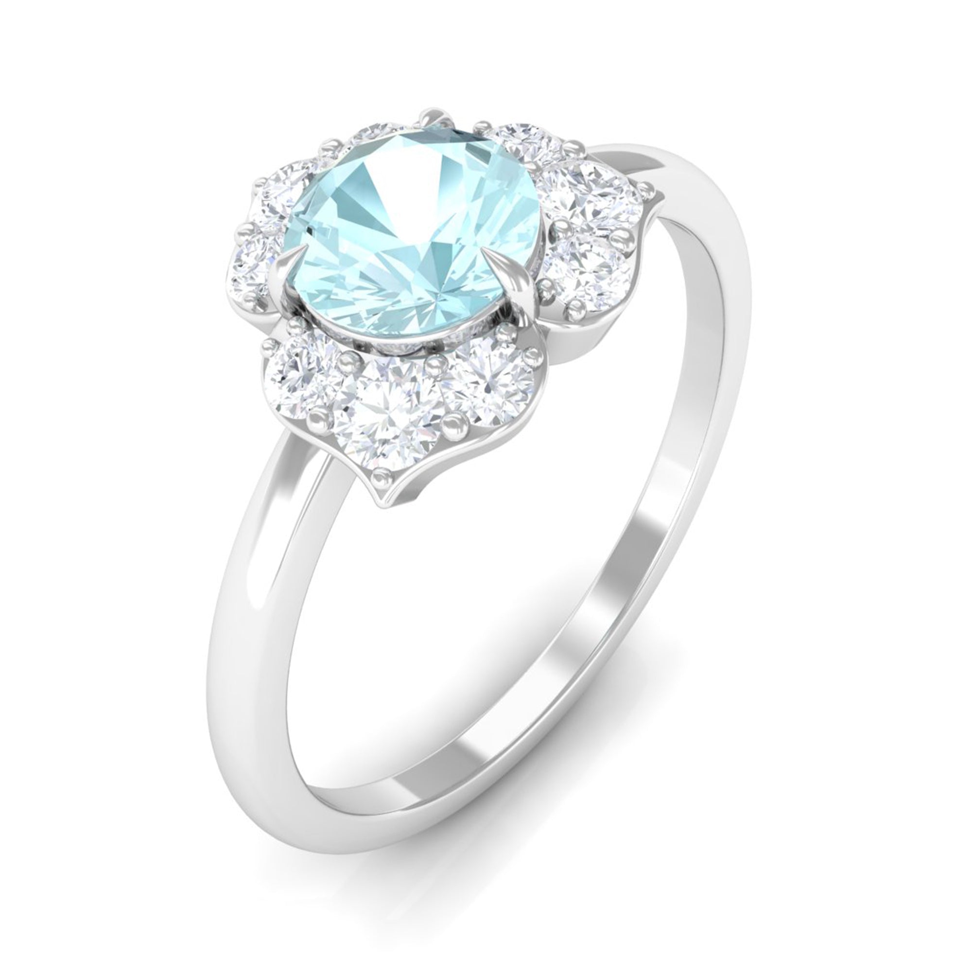 Round Sky Blue Topaz Flower Ring with Diamond Accent Sky Blue Topaz - ( AAA ) - Quality - Rosec Jewels